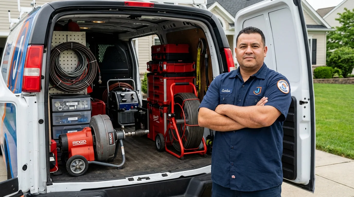 Professional drain cleaning equipment and Johns Plumbing LLC plumber in Bixby