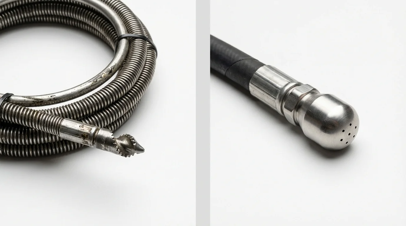 Drain snake cable and hydro jetting nozzle used for drain cleaning in Bixby, OK