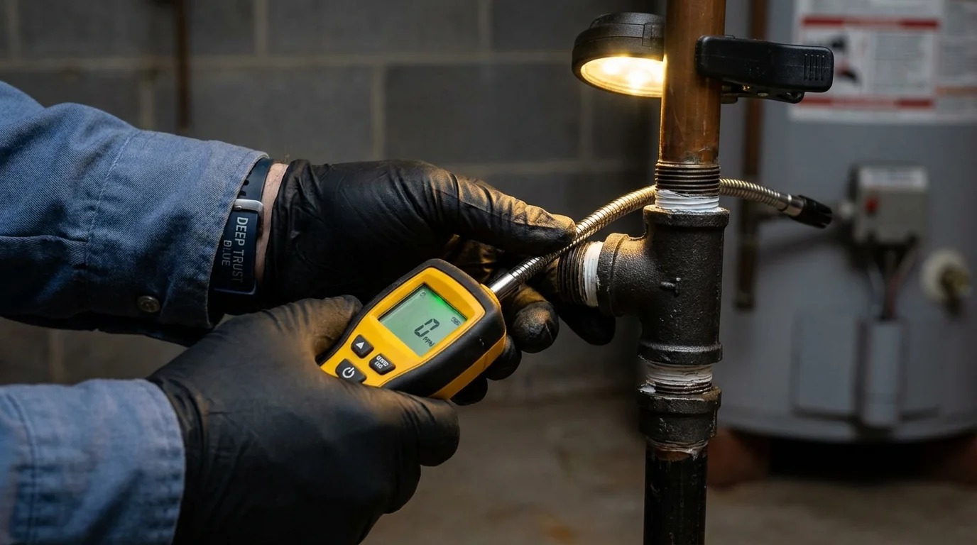 Gas leak detection with electronic sniffer by Johns Plumbing LLC in Bixby