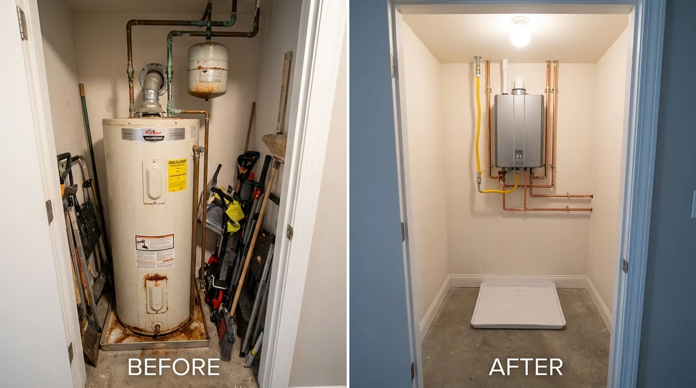 Tank water heater versus wall-mounted tankless unit comparison for Bixby, OK homeowners