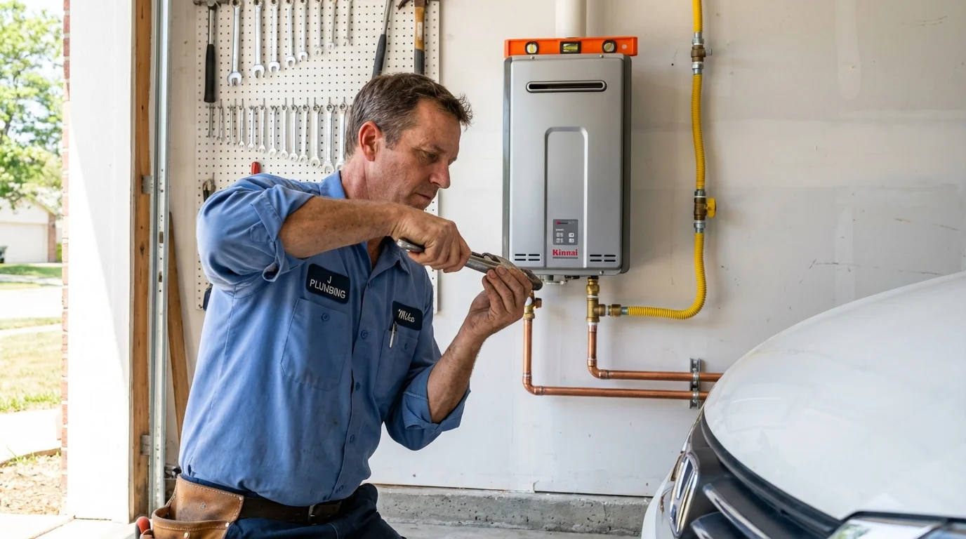 Tankless water heater installation by a Johns Plumbing LLC plumber in Bixby
