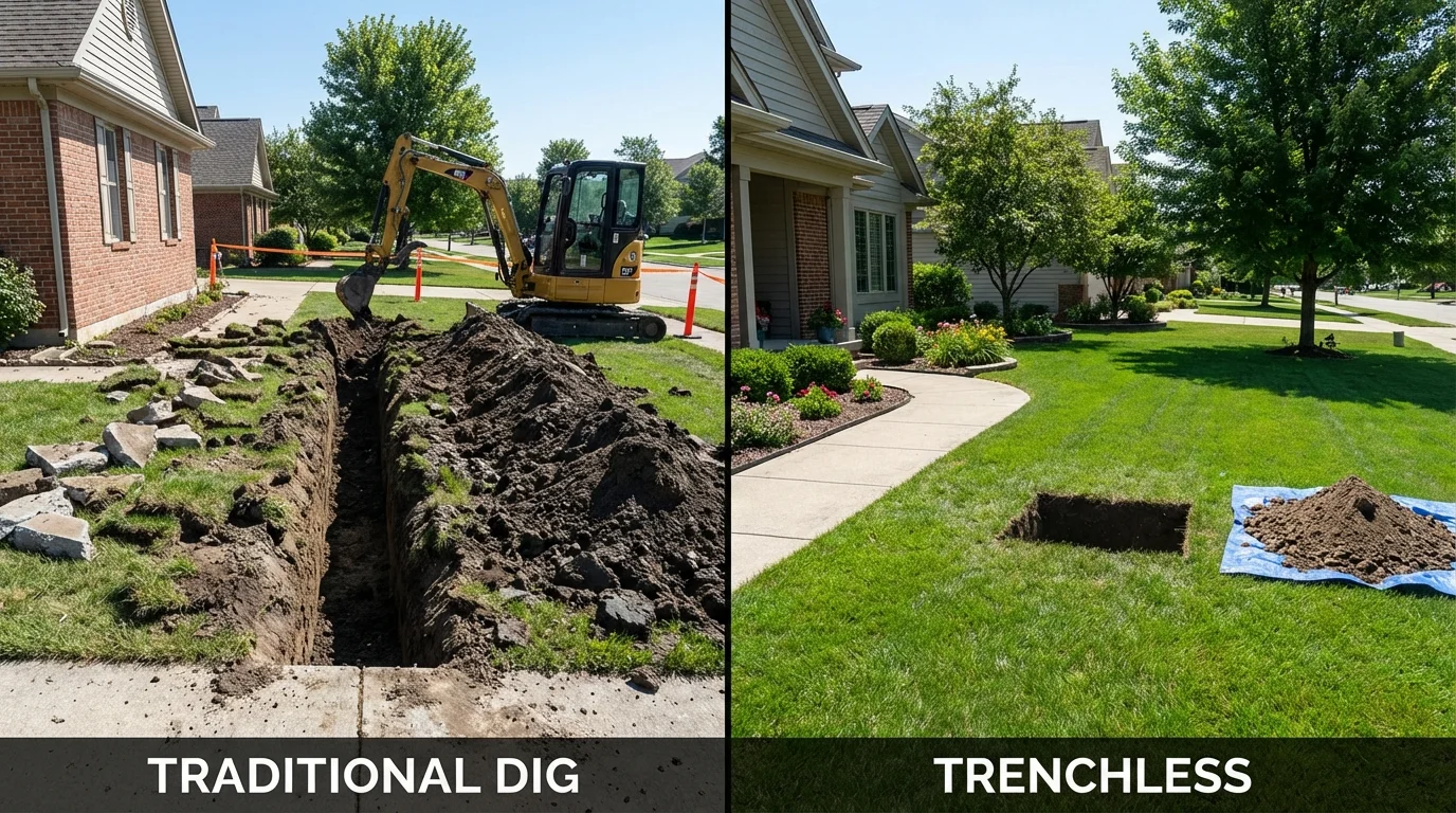 Trenchless sewer repair with minimal yard damage versus traditional excavation in Bixby, OK
